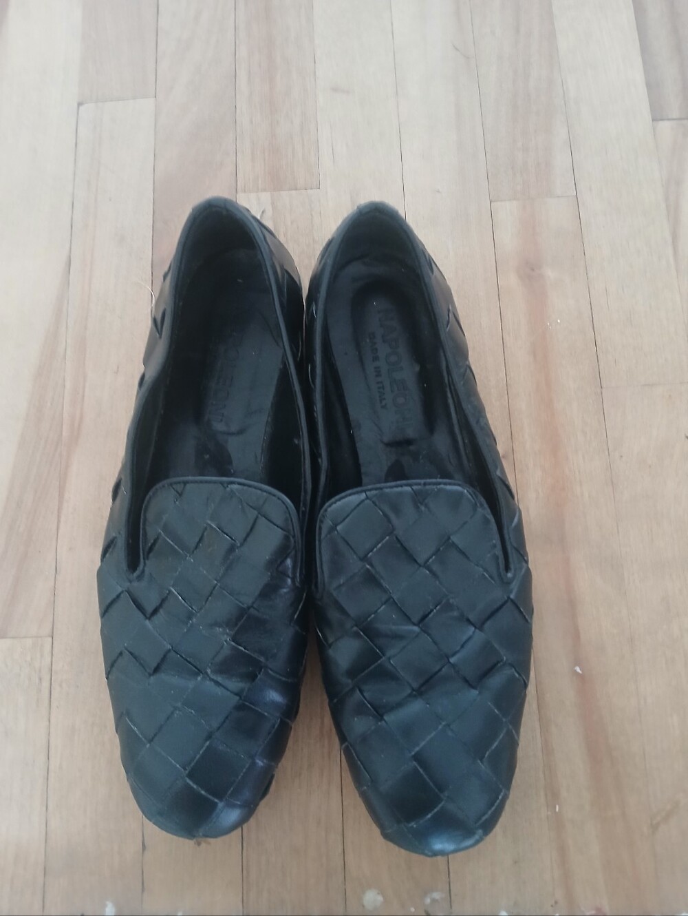 Women's Black Woven Leather Slip-On Loafers